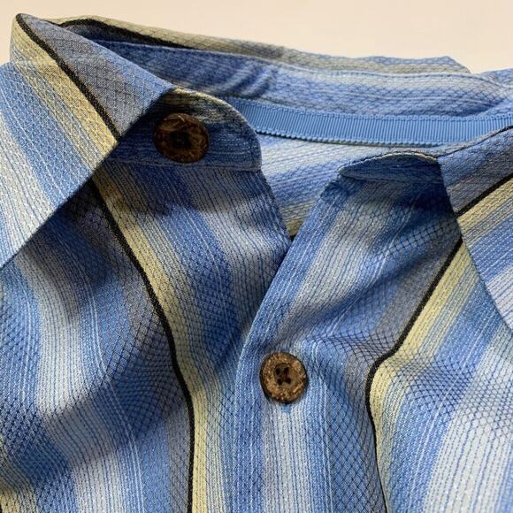 Tommy Bahama Shirt Mens L Large Blue Silk Striped Short Sleeve Hawaiian Camp - Picture 8 of 10